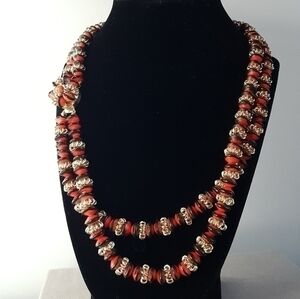Vintage two strand incredibly unique red and black beaded necklace